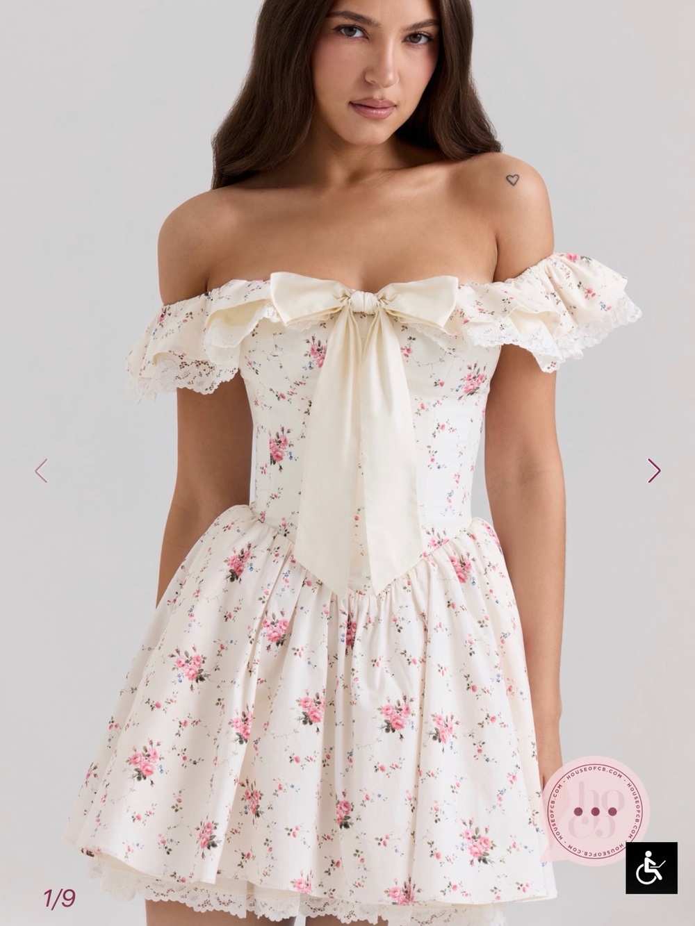 House of CB Jaide Stretch Cotton Floral Print Off Shoulder Corset Mini Dress